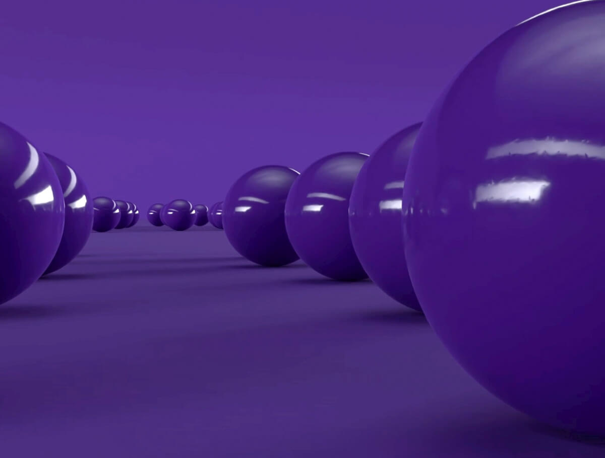 Still animation of purple spheres