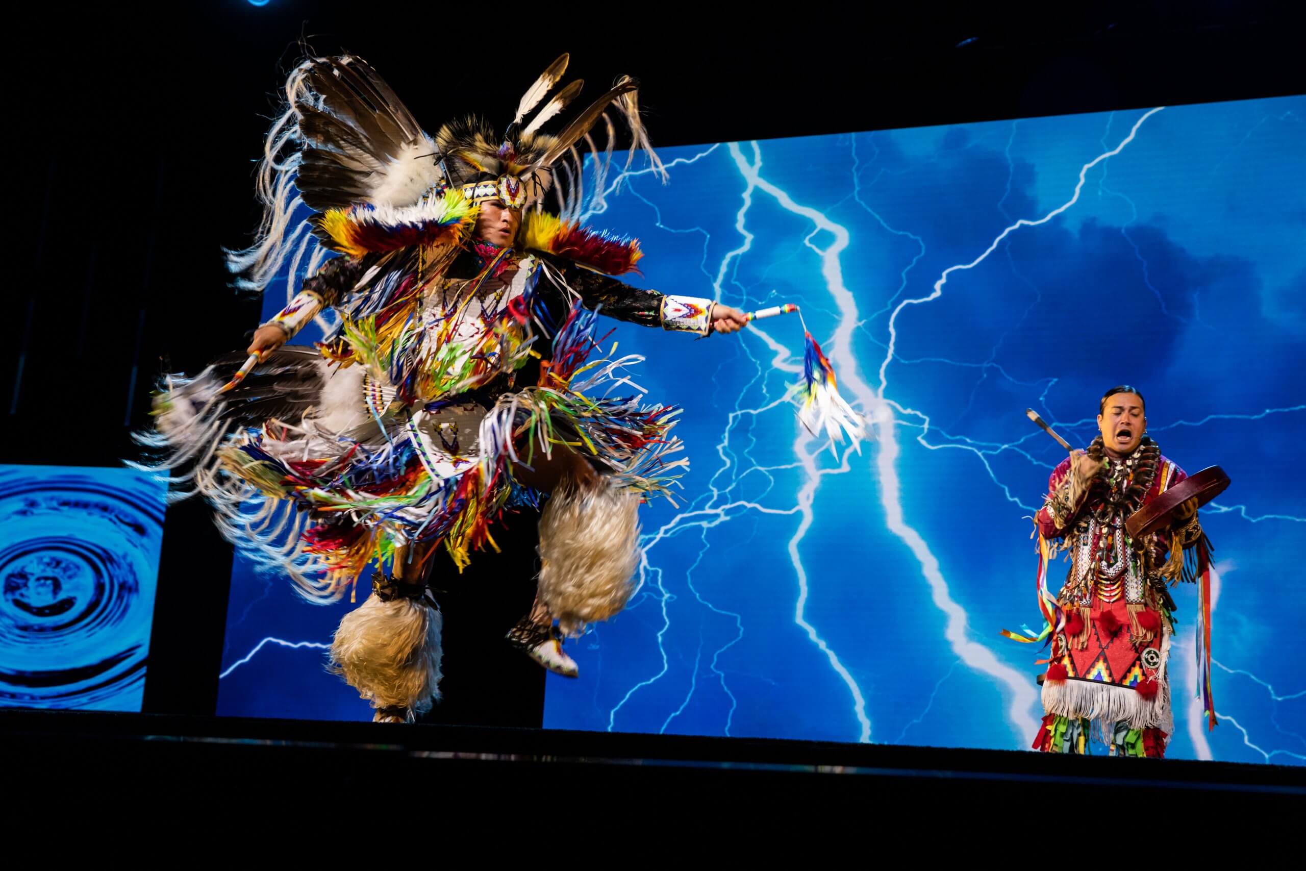 California Indigenous dancing on stage